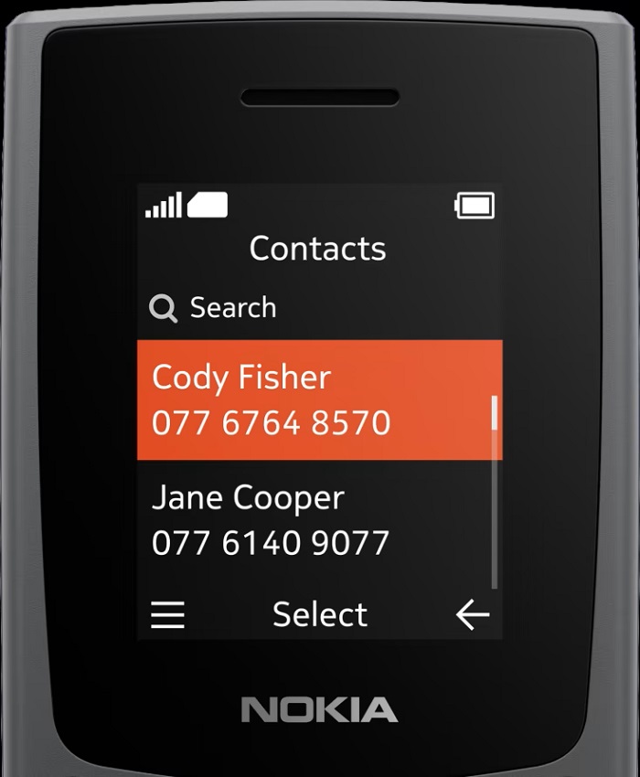 Nokia 105 2023 ma velky ulozny prostor pro kontakty a SMS