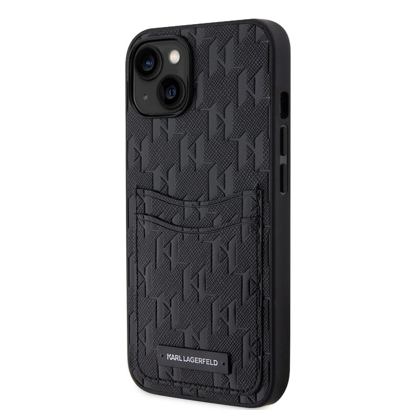 Pouzdro Karl Lagerfeld Saffiano Monogram Card Slot zadní kryt pro Apple iPhone 14 Black