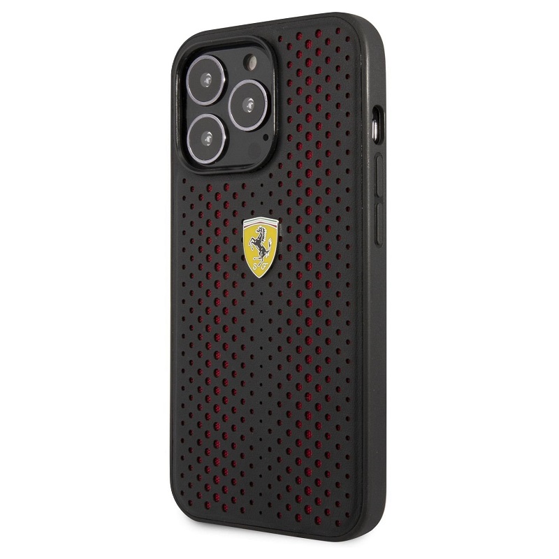 Pouzdro Ferrari PU Leather Perforated zadní kryt pro Apple iPhone 14 PRO Red