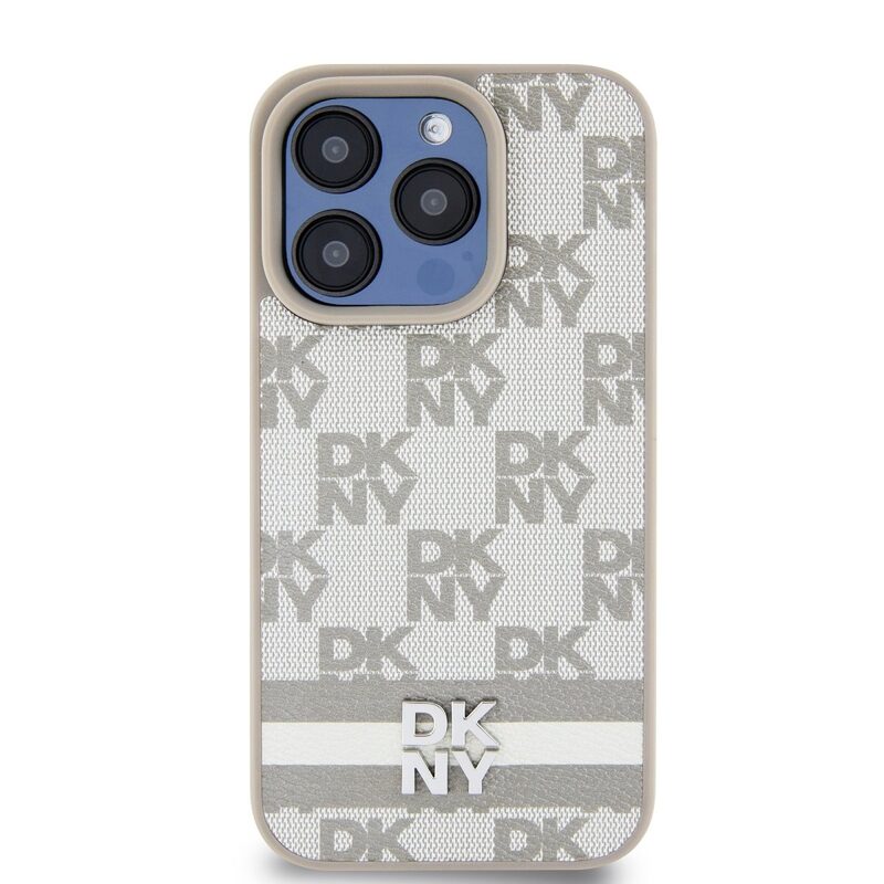 Levně Pouzdro DKNY PU Leather Checkered Pattern and Stripe zadní kryt Apple iPhone 12, iPhone 12 PRO Beige