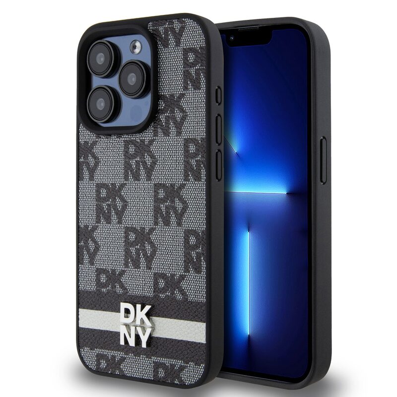 Levně Pouzdro DKNY PU Leather Checkered Pattern and Stripe zadni kryt Apple iPhone 12, iPhone 12 PRO Black