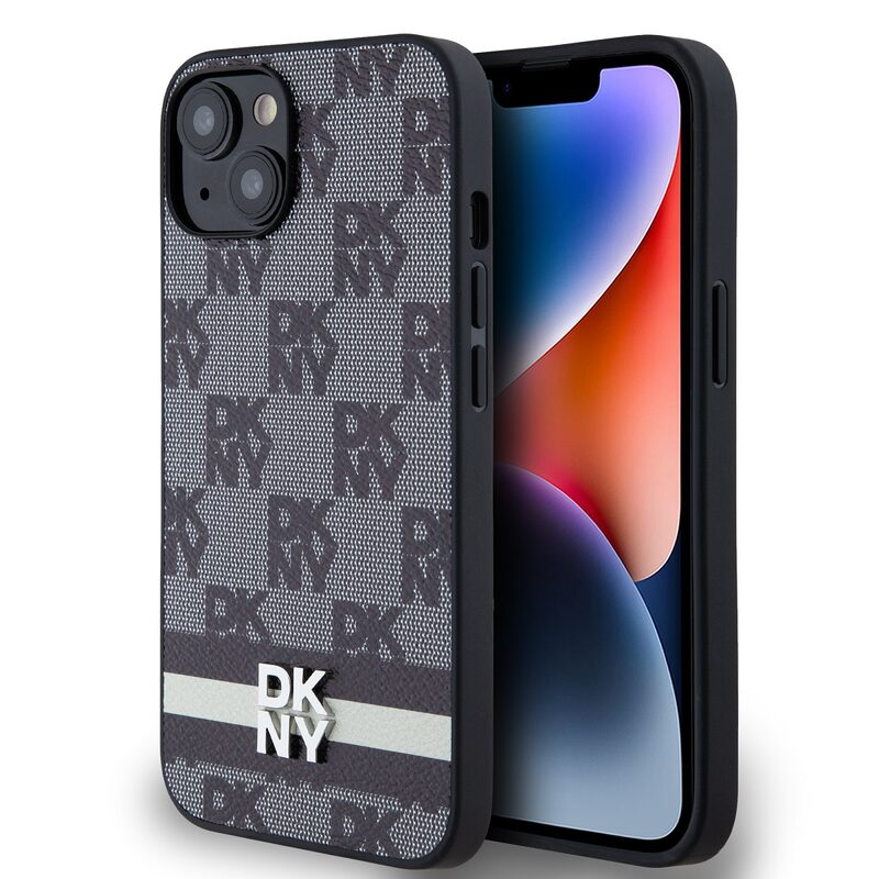 Levně Pouzdro DKNY PU Leather Checkered Pattern and Stripe zadni kryt Apple iPhone 13 Black