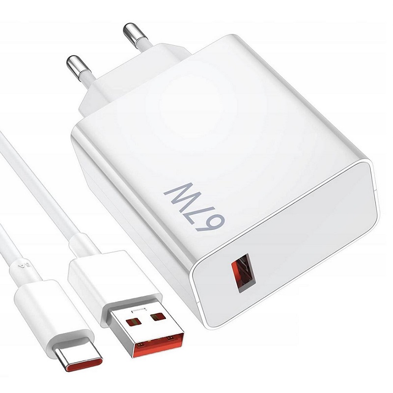 Nabíječka Xiaomi MDY-14-EW 67W cestovní adapter USB + USB-C Xiaomi kabel 6A Turbo Charge bílá