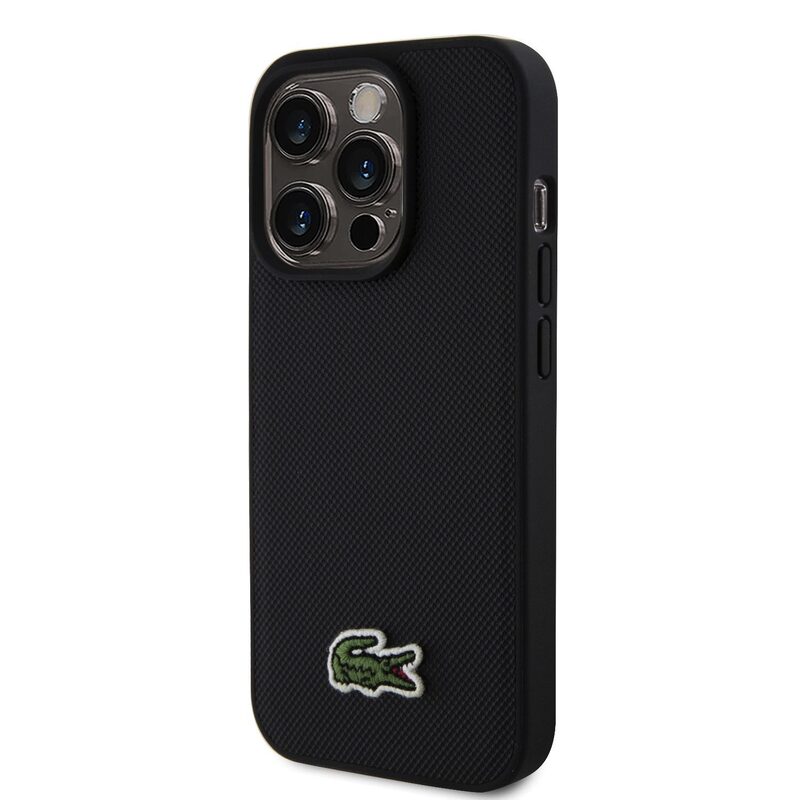 Pouzdro Lacoste Iconic Petit Pique Woven Logo Magsafe zadní kryt Apple iPhone 15 PRO MAX Black