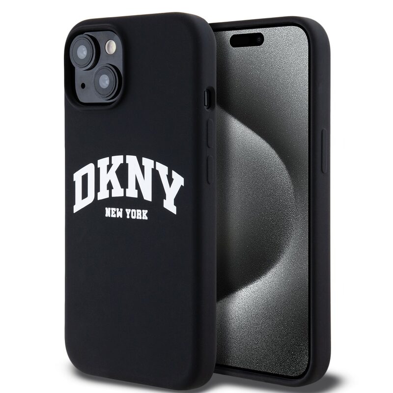 Levně Pouzdro DKNY Liquid Silicone Arch Logo MagSafe zadní kryt Apple iPhone 15 Black