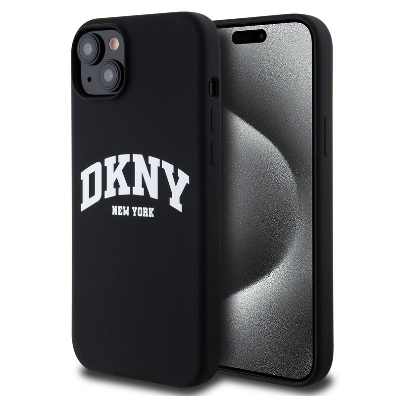 Levně Pouzdro DKNY Liquid Silicone Arch Logo MagSafe zadní kryt Apple iPhone 15 PLUS Black