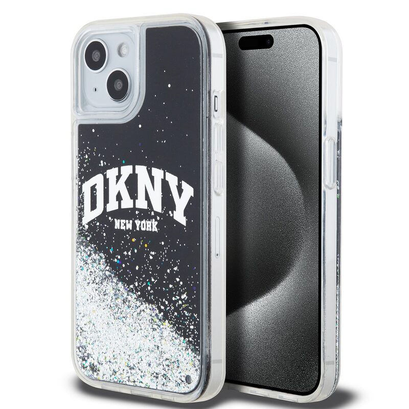 Levně Pouzdro DKNY Liquid Glitter Arch Logo zadní kryt Apple iPhone 14 Black