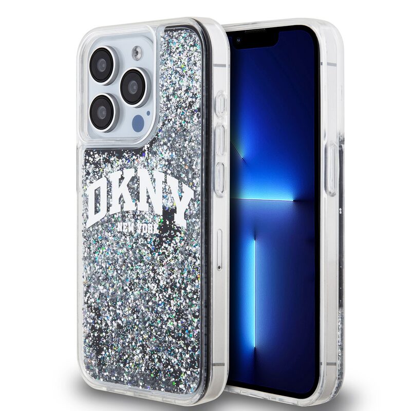 Liquid Glitter Arch Logo Zadní Kryt pro iPhone 15 Pro Black DKNY