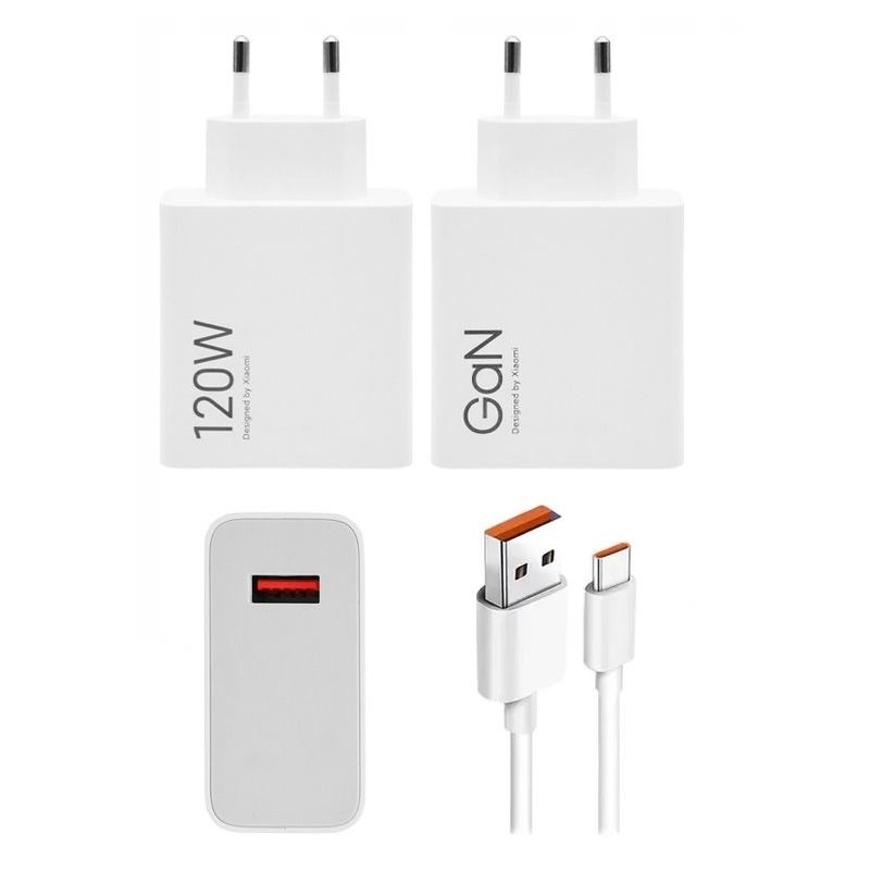 Nabíječka Xiaomi MDY-14-EE USB-A 120W GaN Hyper Charge + USB-C 6A datový kabel Original bílá