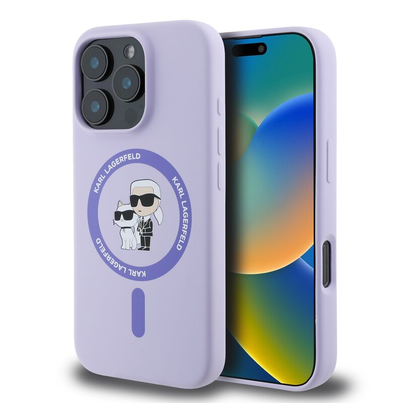 Karl Lagerfeld Liquid Silicone Karl and Choupette MagSafe pro iPhone 16 Pro Max Purple