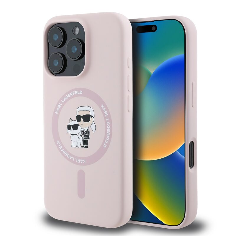 Karl Lagerfeld Liquid Silicone Karl and Choupette MagSafe pro iPhone 16 Pro Pink