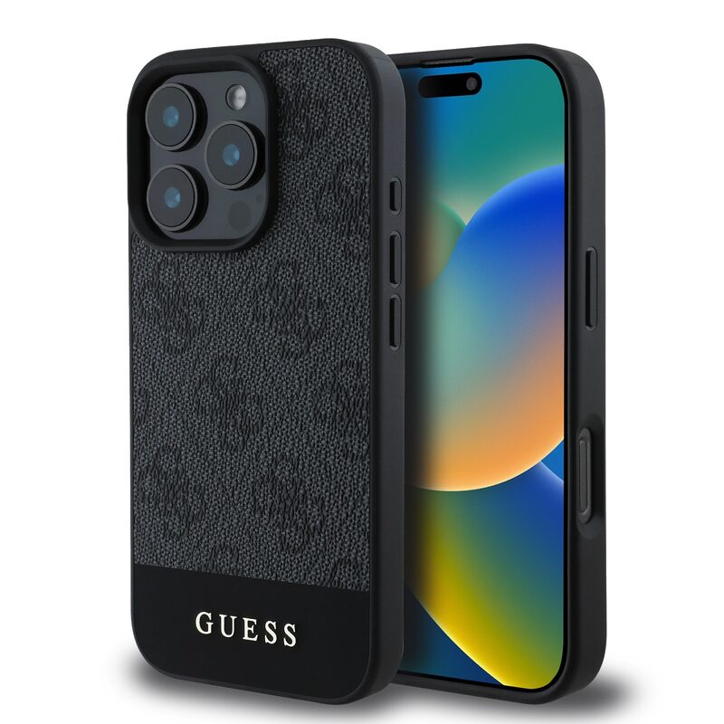 Guess PU 4G Stripe Zadní pro iPhone 16 Pro Max Grey