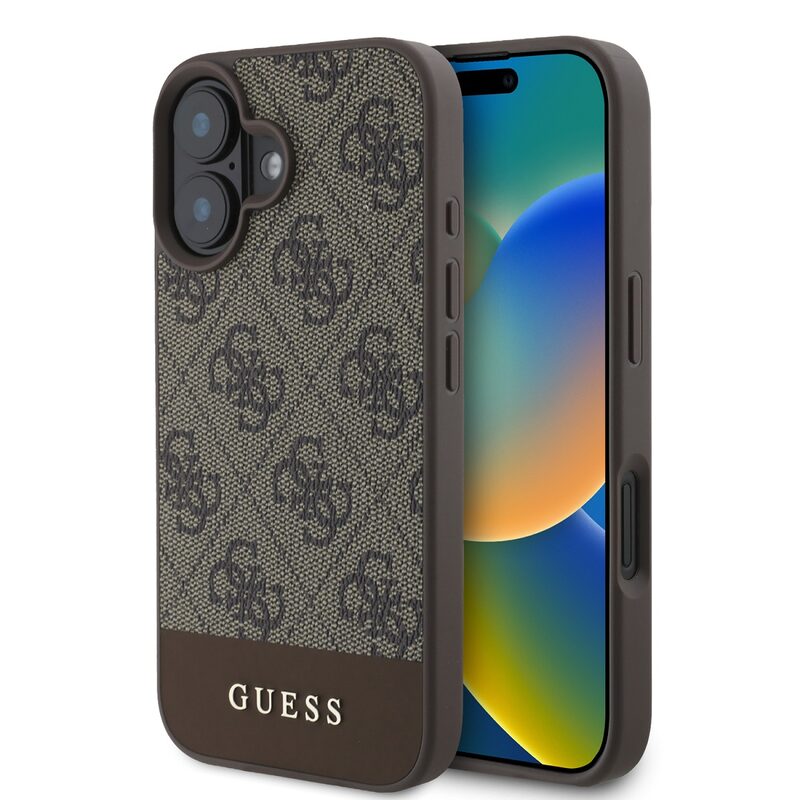 Guess PU 4G Stripe Zadní pro iPhone 16 Brown