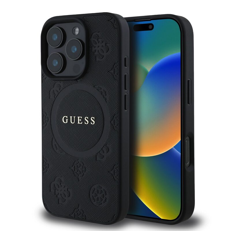 Pouzdro Guess Saffiano Peony Stamp MagSafe zadní kryt Apple iPhone 16 PRO Black