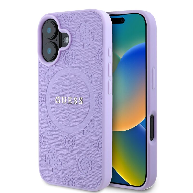 Pouzdro Guess Saffiano Peony Stamp MagSafe zadní kryt Apple iPhone 16 Purple