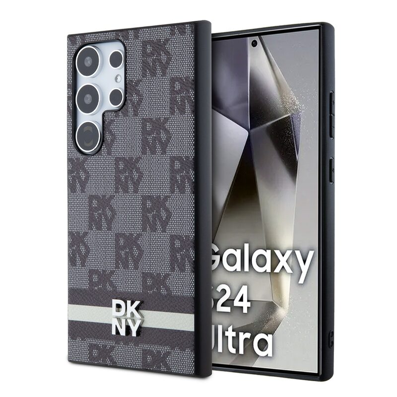 Pouzdro DKNY PU Leather Checkered Pattern and Stripe kryt Samsung S928 Galaxy S24 Ultra Black