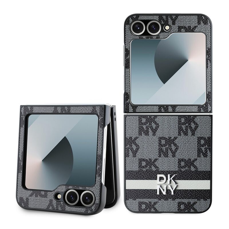 DKNY PU Leather Checkered Pattern and Stripe pro Samsung Galaxy Z Flip 6 Black