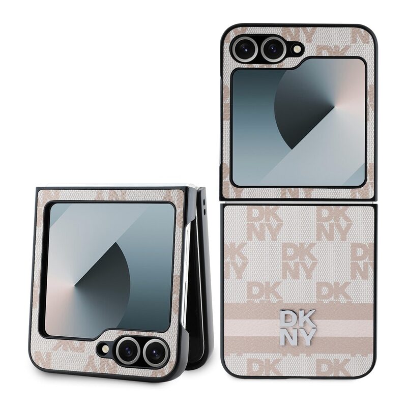 DKNY PU Leather Checkered Pattern and Stripe pro Samsung Galaxy Z Flip 6 Pink