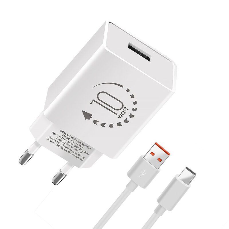 Nabíječka OBAL:ME USB-A 10W + USB-A/USB-C kabel 1m bílá